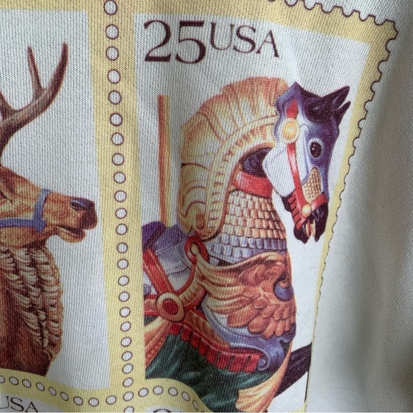 Vintage Postal Stamps Crewneck Sweatshirt Adult Large Mens 80s 90s Sweater Deer - Picture 4 of 9